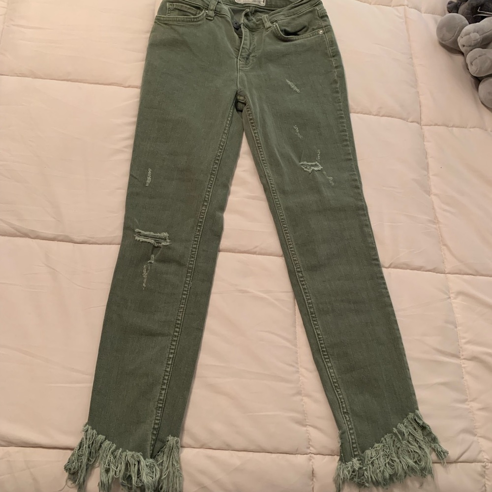 Free People Raw Hem Distressed Jeans (Olive)
